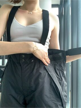 Black High-Waist Suspender Track Pants for Women